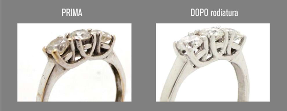 CI gioielli in oro bianco nel tempo tendono a ingiallire a causa dell'usura o a contatto con sostanze chimiche, che tendono a  rovinare il rivestimento di rodio (un metallo pregiato) ossia la placcatura che viene fatta per “sbiancarli” e renderli più luminosi. 

Vi suggeriamo questi piccoli accorgimenti per mantenerli come nuovi:

1. Evitare il contatto con profumi, lozioni e creme corpo.

2. Evitare il contatto con acqua salata o cloro.

3. Evitare eventuali sfregamenti o contatto con altri gioielli.

4. Evitare il contatto con solventi, detersivi o detergenti vari.


Se nonostante questo i vostri gioielli risultano ingialliti, non preoccupatevi, ci pensiamo noi!
Possiamo rifare la rodiatura, così potranno tornare come nuovi.