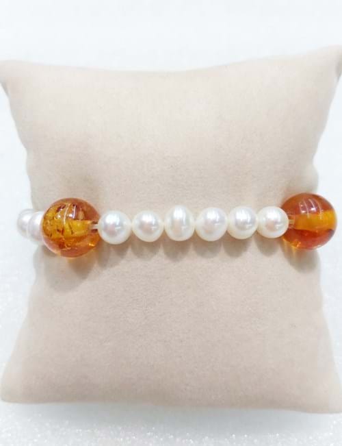 Bracciale con perle naturali e ambra
