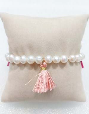 Bracciale di perle e nappine rosa
