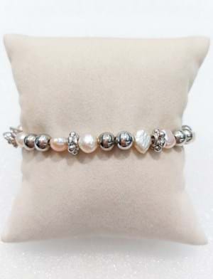 Bracciale elastico con perle e inserti in argento