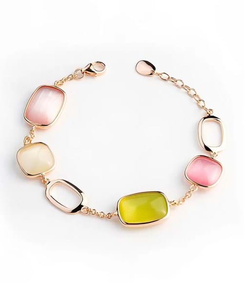 Bracciale in argento rosè Madì con pietre colorate verdi e rosa