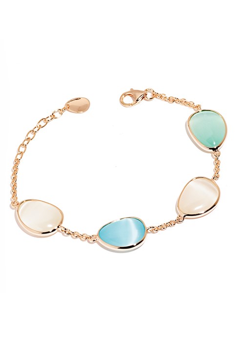 Bracciale Madì in argento rosé collezione GOCCE con pietre a goccia verdi, rosa e azzurre