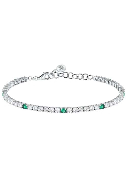 Bracciale Morellato tennis in argento con pietre bianche e verdi
